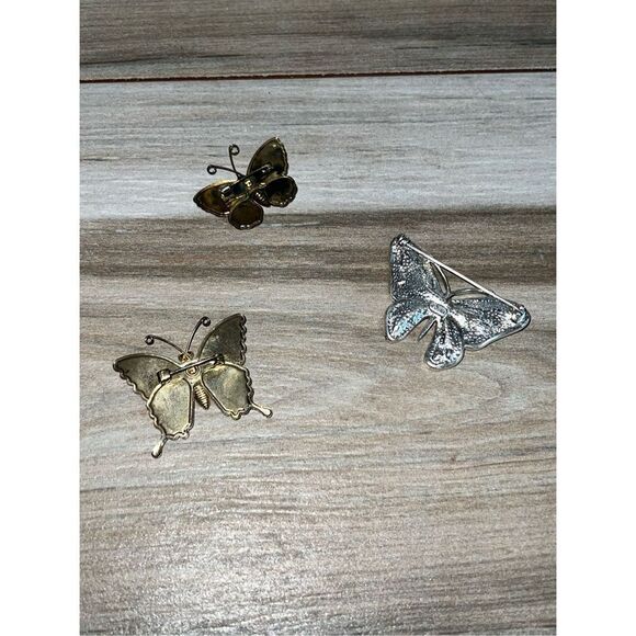 Vintage 3 Butterfly Brooch 3 Enamel Glitter Gold Silver Tone Anne Klein & Others - Picture 5 of 7